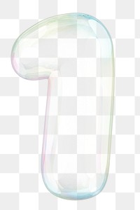 1 number png sticker, 3D transparent holographic bubble