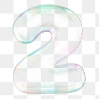 2 number png sticker, 3D transparent holographic bubble