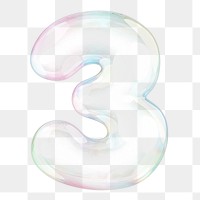 3 number png sticker, 3D transparent holographic bubble