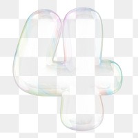 4 number png sticker, 3D transparent holographic bubble