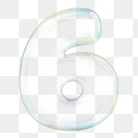 6 number png sticker, 3D transparent holographic bubble