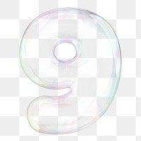 9 number png sticker, 3D transparent holographic bubble