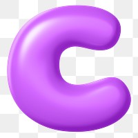 3D C png sticker, purple balloon English alphabet, transparent background