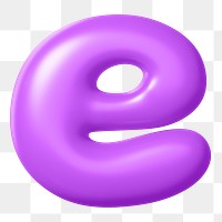 3D e png sticker, purple balloon English alphabet, transparent background