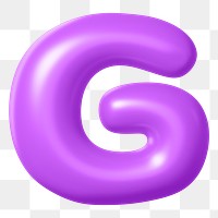 3D G png sticker, purple balloon English alphabet, transparent background