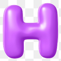 3D H png sticker, purple balloon English alphabet, transparent background