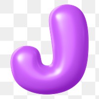 3D J png sticker, purple balloon English alphabet, transparent background