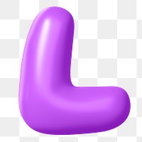 3D L png sticker, purple balloon English alphabet, transparent background