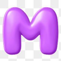 3D M png sticker, purple balloon English alphabet, transparent background