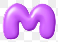 3D M png sticker, purple balloon English alphabet, transparent background