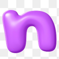 3D n png letter sticker, purple English alphabet, transparent background