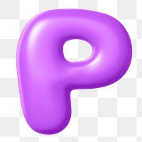 3D P png sticker, purple balloon English alphabet, transparent background