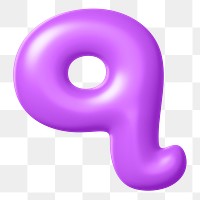 3D q png sticker, purple balloon English alphabet, transparent background