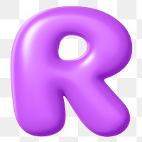 3D R png sticker, purple balloon English alphabet, transparent background