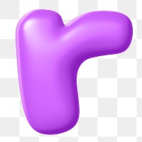 3D r png sticker, purple balloon English alphabet, transparent background