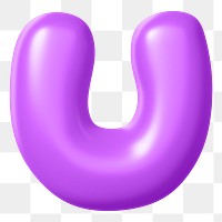 3D U png sticker, purple balloon English alphabet, transparent background