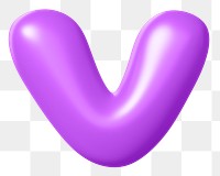 3D V png sticker, purple balloon English alphabet, transparent background