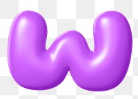 3D W png sticker, purple balloon English alphabet, transparent background