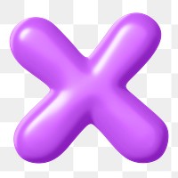 3D X png sticker, purple balloon English alphabet, transparent background