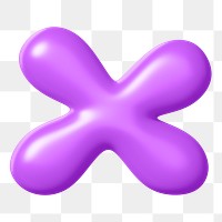 3D X png sticker, purple balloon English alphabet, transparent background