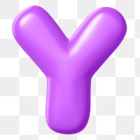 3D Y png sticker, purple balloon English alphabet, transparent background