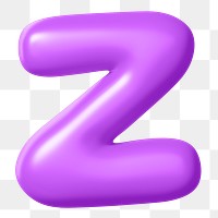 3D Z png sticker, purple balloon English alphabet, transparent background