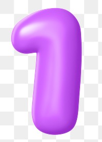 3D 1 png number sticker, purple balloon texture, transparent background