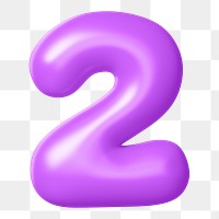 3D 2 png number sticker, purple balloon texture, transparent background