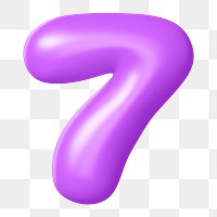 3D 7 png number sticker, purple balloon texture, transparent background