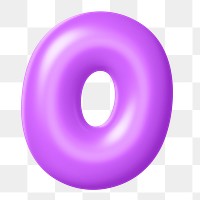 3D 0 png number sticker, purple balloon texture, transparent background