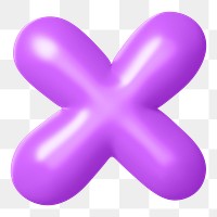 3D Multiply sign png symbol sticker, purple balloon texture, transparent background
