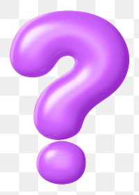 3D Question mark png symbol sticker, purple balloon texture, transparent background