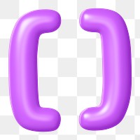 3D Square brackets png symbol sticker, purple balloon texture, transparent background