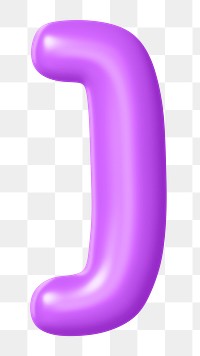 3D Square bracket png symbol sticker, purple balloon texture, transparent background