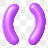 3D Parentheses brackets png symbol sticker, purple balloon texture, transparent background