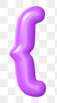 3D Curly bracket png symbol sticker, purple balloon texture, transparent background