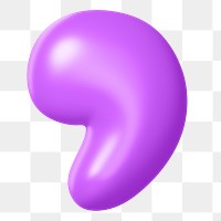 3D Comma png mark sticker, purple balloon texture, transparent background