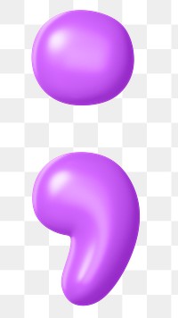 3D Semicolon png symbol sticker, purple balloon texture, transparent background