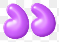 Quotation mark png 3D sticker, purple balloon texture, transparent background