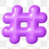 3D Hashtag png symbol sticker, purple balloon texture, transparent background