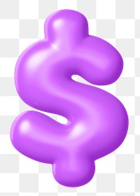 US dollar sign png 3D sticker, purple balloon texture, transparent background