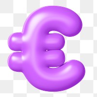 Euro currency sign png 3D sticker, purple balloon texture, transparent background