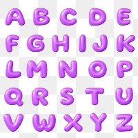 3D A-Z png letter sticker, purple balloon English alphabet set on transparent background