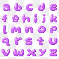 3D A-Z png letter sticker, purple balloon English alphabet set on transparent background