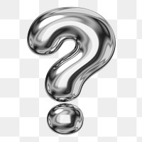 Question mark symbol png sticker, 3D chrome metallic balloon design, transparent background