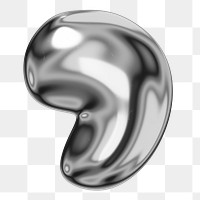 Comma mark png sticker, 3D chrome metallic balloon design, transparent background