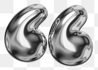 Quotation mark png sticker, 3D chrome metallic balloon design, transparent background