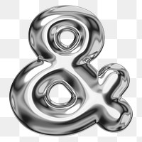 Ampersand sign png sticker, 3D chrome metallic balloon design, transparent background