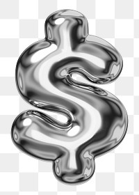 US dollar sign png sticker, 3D chrome metallic balloon design, transparent background