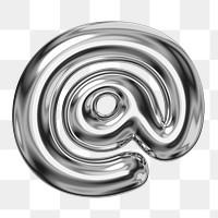 At sign png sticker, 3D chrome metallic balloon design, transparent background